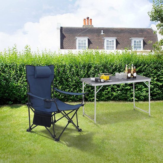 BukkitBow - Luxe Uitgebreide Visstoel / Campingstoel - met Bekerhouder en Voetensteun - met Opbergvak en Hoge Belastbaarheid - Inklapbaar en met Reistas - Blauw van BukkitBow — afbeelding 2