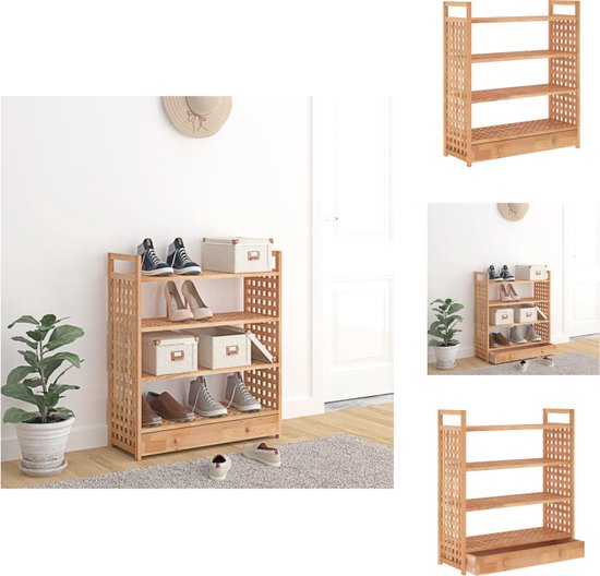 Banc à Chaussures En Bambou Avec 3 étagères - Style Rétro Vintage - Pour Couloir, Salle De Bain