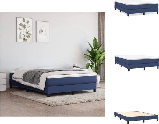 vidaXL Boxspringframe - 203 x 140 x 25 cm - blauw - 100% polyester - multiplex - duurzaam - met poten - geschikt voor 140 x 200 cm matras - montagehandleiding - Bed