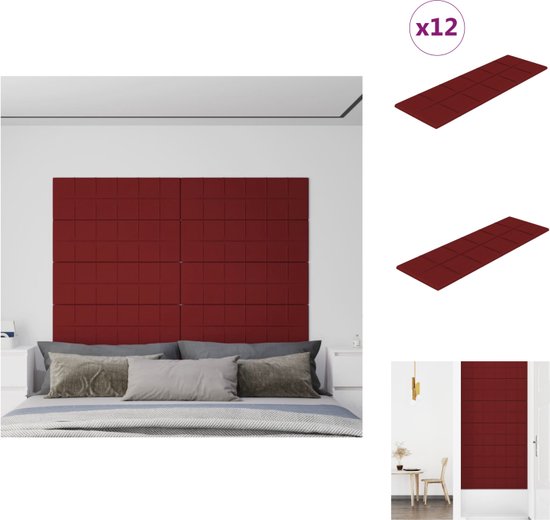 vidaXL Wandpanelen - Trendy wanddecoratie - Duurzaam materiaal - Warmte- en geluidsisolatie - Brede toepassingen - Doe-het-zelfontwerp - 90 x 30 cm - Wijnrood - 12 stuks - Wandpaneel
