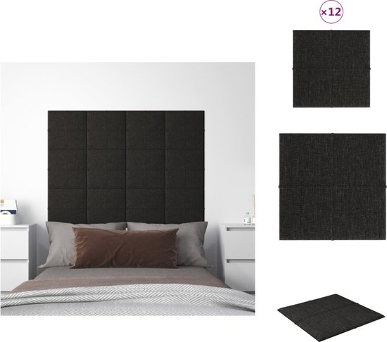 vidaXL Wandpanelen - Zwarte stoffen wanddecoraties - 30 x 30 cm - Duurzaam en geluidsisolerend - Geschikt voor elke kamer - 12 stuks - Wandpaneel