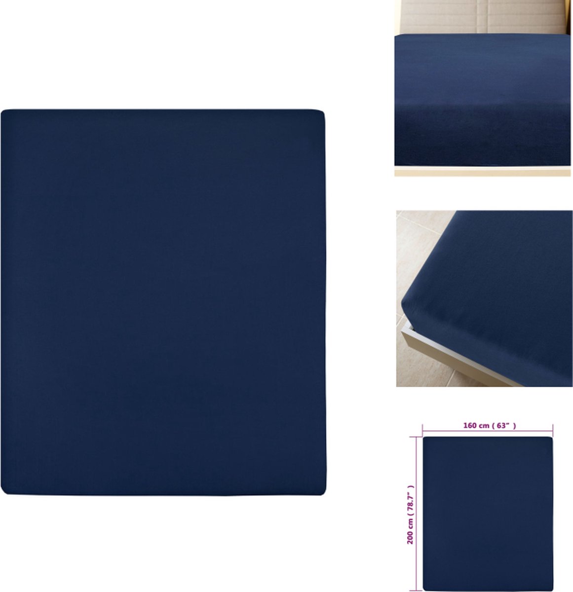 VidaXL Jersey Hoeslaken Marineblauw 160 x 200 cm 100% Katoen Hoeslaken