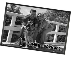 Deurmat met foto en familie naam-kerstcadeau familie naam en foto-cadeau verjaardag-cadeau samenwonen-Zwart Wit foto-70x50cm