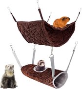 Small Animal Hammock Ferret Hammock Bed Hammock and Tunnel Cage for Rat Hamster Squirrel Sugar Slingshot Hanging Hideaway Tunnel Tube Toy for Cage (Coffee)