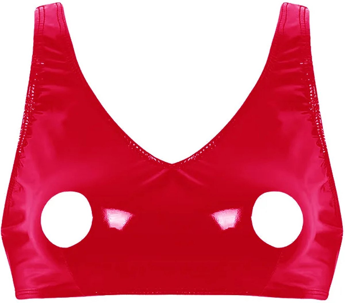 Goedkoopste Wetlook BH top met open tepels - PVC Leder - BDSM - Erotische lingerie - Topje - Ritssluiting achter - Goede kwaliteit