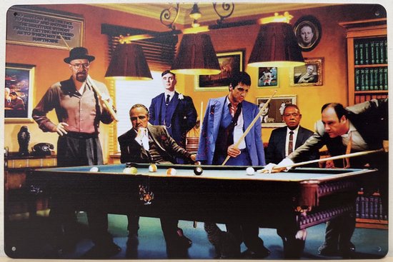 Gangsters Maffia Spelen Pool biljart Reclamebord van metaal METALEN-WANDBORD - MUURPLAAT - VINTAGE - RETRO - HORECA- BORD-WANDDECORATIE -TEKSTBORD - DECORATIEBORD - RECLAMEPLAAT - WANDPLAAT - NOSTALGIE -CAFE- BAR -MANCAVE- KROEG- MAN CAVE