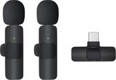 Techsuit - (2-pack) Lavalier Wireless (LW2) - met ontvanger, Type-C-connector, voor telefoons Plug & Play, halsbandclip - Zwart