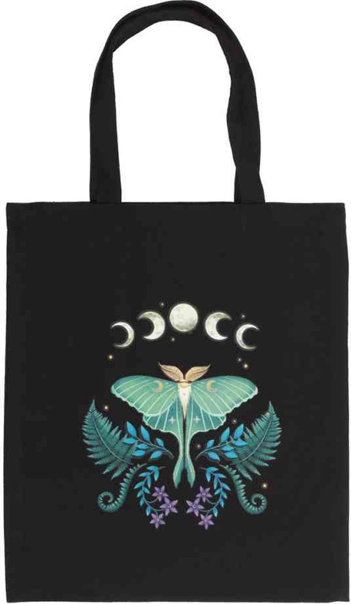 Gothic 'Luna Moth' Polycotton Tote Bag - Zwarte Maanmot Draagtas - 70 cm