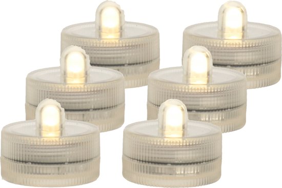 Ideas4seasons LED waxinelichtjes/theelichtjes voor onder water - set van 6x - warm wit - zinkend