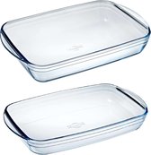 Set van 2x stuks rechthoekige glazen ovenschalen 2 en 3,6 liter - Ovenschotel schalen - Bakvorm