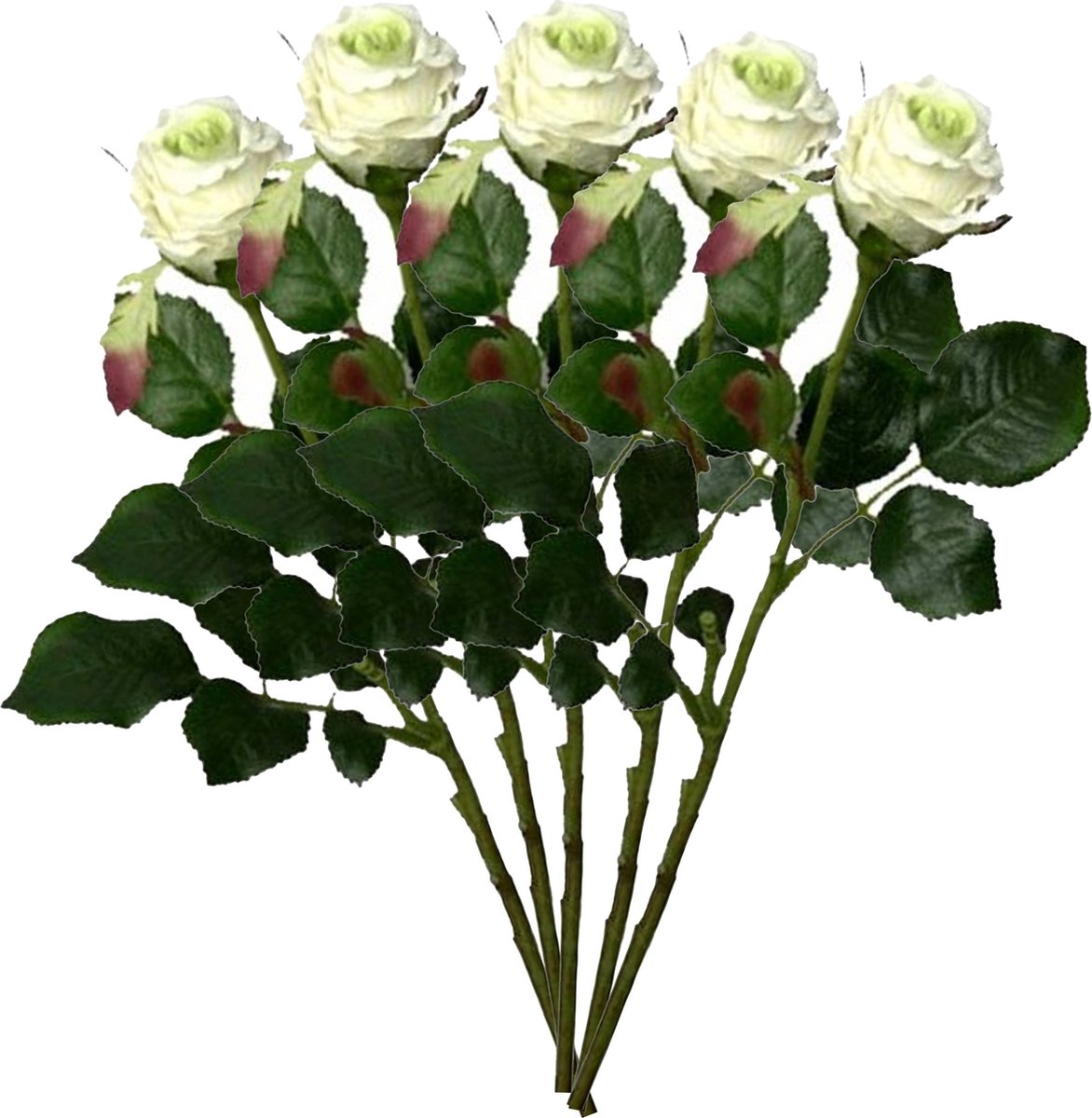 Mica Decorations Kunstbloem roos Elena - 5x - creme - 48 cm - kunststof steel - bloemen