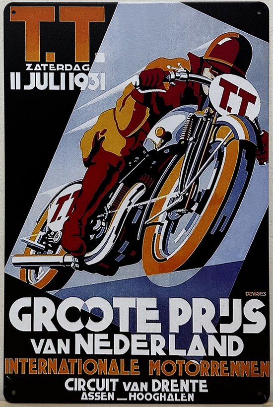 TT Races Assen 1931 Groote prijs van Nederland Reclamebord van metaal METALEN-WANDBORD - MUURPLAAT - VINTAGE - RETRO - HORECA- BORD-WANDDECORATIE -TEKSTBORD - DECORATIEBORD - RECLAMEPLAAT - WANDPLAAT - NOSTALGIE -CAFE- BAR -MANCAVE- KROEG- MAN CAVE