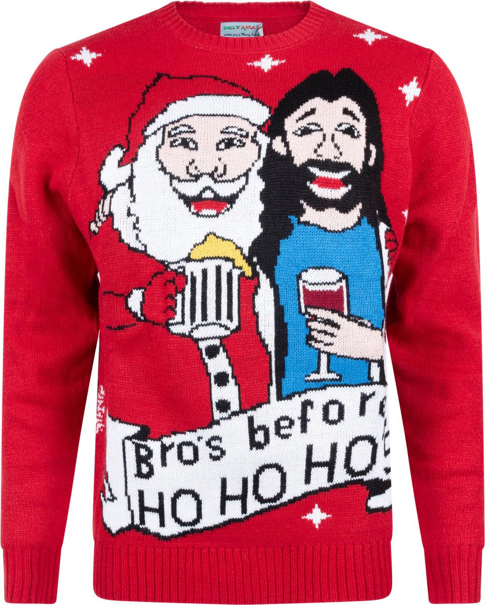 Foute Kersttrui Heren - Christmas Sweater "Bro's before Ho, Ho, Ho's" - Mannen Maat XS