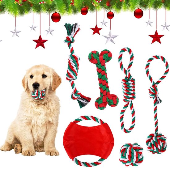 The Pets Supplier - Kerst Hond - Kerstspeelgoed Hond - Hondenspeelgoed set - 6-delig