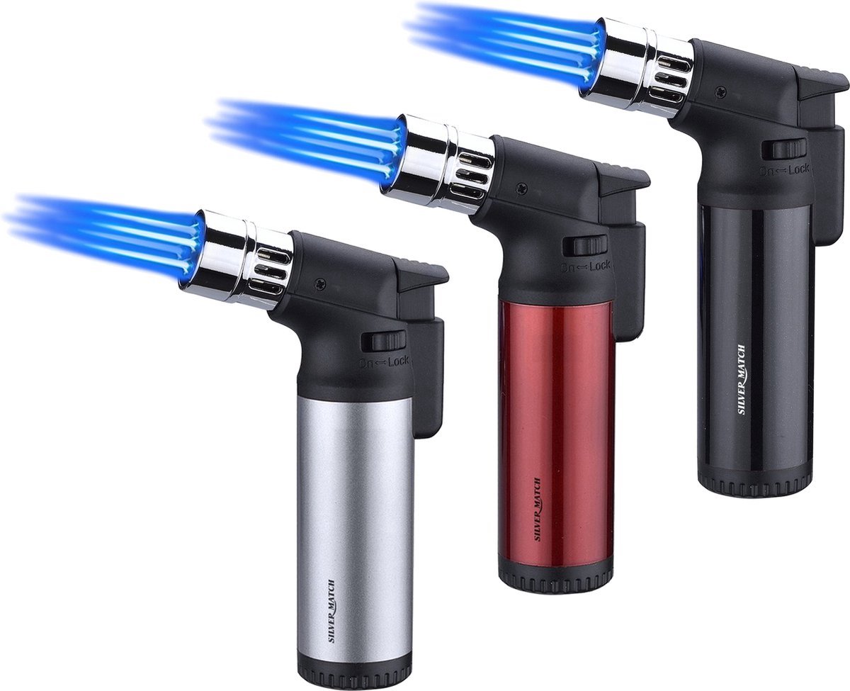 Goedkoopste 3x Silver Match Quattro Torch - 4 vlammen - Aansteker - Navulbaar - Vuurwerk - Gasbrander