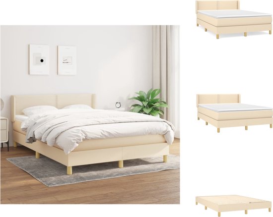 vidaXL Boxspringbed - Comfort - Bed - 193 x 147 x 78/88 cm - Crème - Pocketvering matras - Middelharde ondersteuning - Huidvriendelijk topmatras - Bed