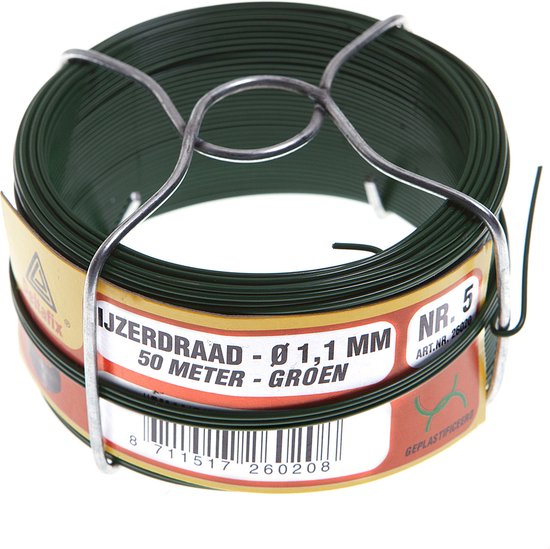 Rol groen geplastificeerd ijzerdraad van 1,1 mm x 50 meter.