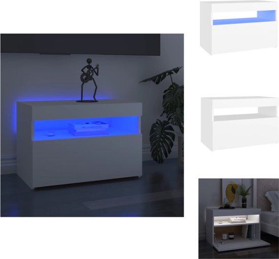 vidaXL TV-meubel - LED-verlichting - wit - bewerkt hout - 60x35x40 cm - Kast