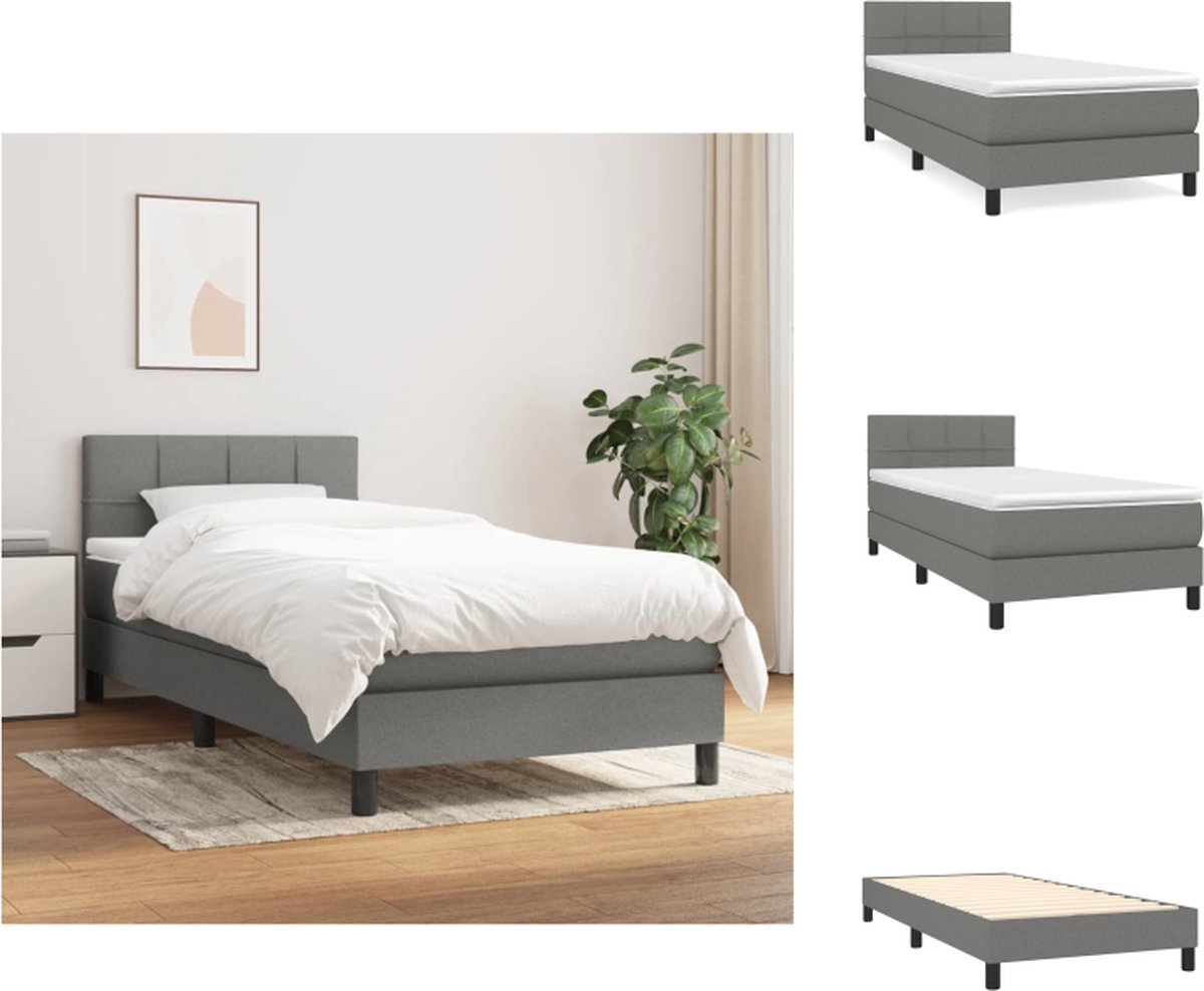 VidaXL Boxspringbed Pocketvering 203 x 90 x 78 88 cm Duurzaam Verstelbaar hoofdbord Middelharde ondersteuning Huidvriendelijk Kleur- donkergrijs Inclusief matras en topmatras Bed