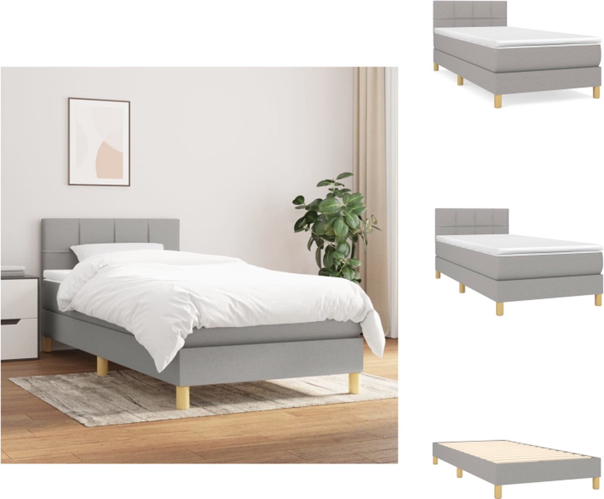 VidaXL Boxspringbed Lichtgrijs 203x90x78 88 cm Duurzaam materiaal Verstelbaar hoofdbord Pocketvering matras Middelharde ondersteuning Huidvriendelijk topmatras Inclusief montagehandleiding Bed