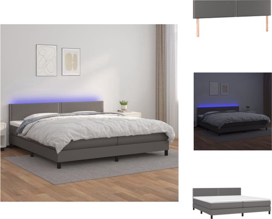 vidaXL Boxspring Bed - 203 x 200 cm - Kunstleer - Verstelbaar hoofdbord - LED-verlichting - Pocketvering matras - Huidvriendelijk topmatras - Bed