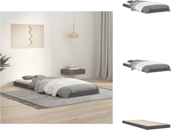 vidaXL Houten Bedframe - Eenpersoons - Grenenhout - 193.5 x 79 x 9 cm - Grijs - Bed