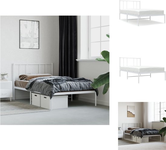 vidaXL Klassieke Bedframe - Metalen Constructie - Metalen Latten - Extra Opbergruimte - Comfortabele Ondersteuning - Wit - 207 x 95 x 90 cm - Geschikt voor 90 x 200 cm Matras - Montage vereist - Bed