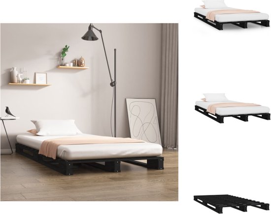 vidaXL Palletbed - Massief grenenhout - 200 x 100 x 11 cm - Zwart - Bed