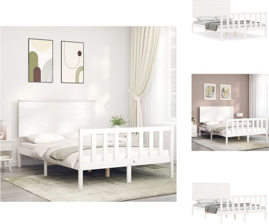 vidaXL Massief grenenhout Bedframe - 195.5 x 125.5 x 82.5 cm - Wit - Bed