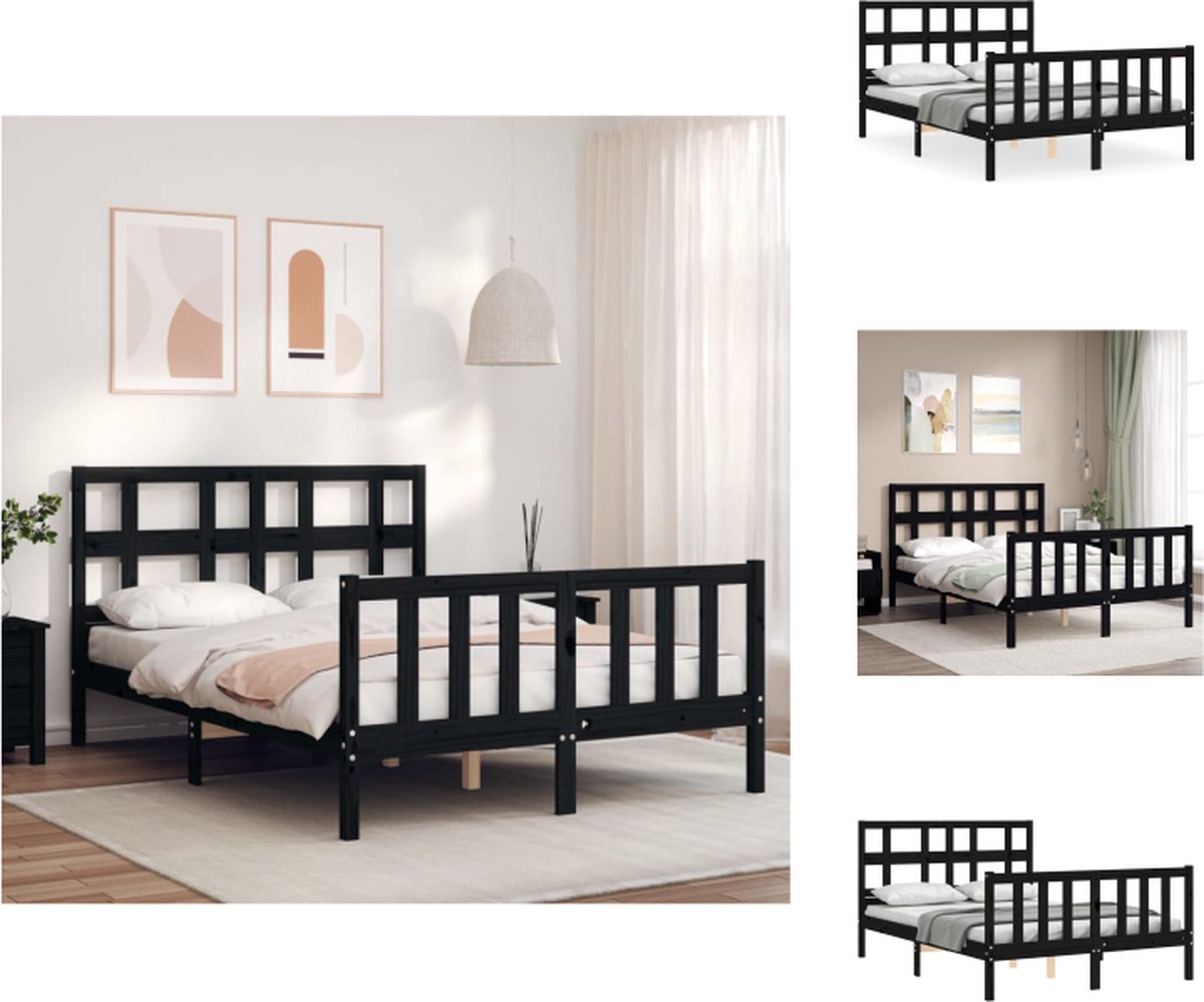 VidaXL Bedframe Grenenhouten Massief Zwart 205.5 x 145.5 x 100 cm Bed