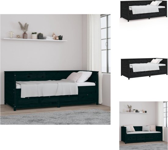 vidaXL Slaapbank Massief Grenenhout - Zwart - 207.5 x 97 x 80 cm - Opbergruimte - Bed