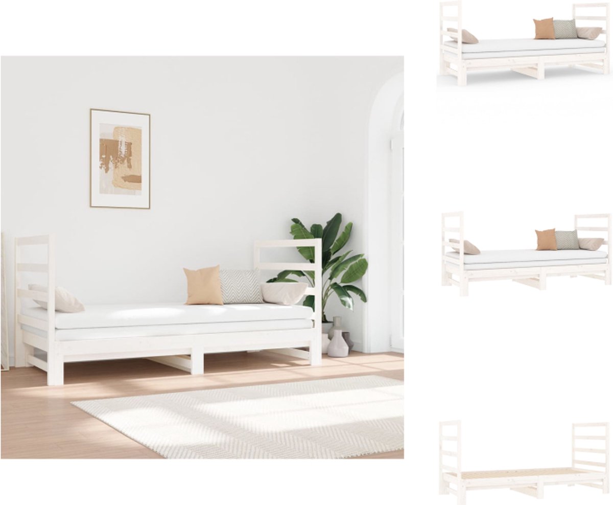 VidaXL Slaapbank Grenenhout Uitschuifbaar Wit 195.5 x 182 x 30 cm (LxBxH) Geschikt voor 90x190 cm matras Massief grenenhout Comfortabele ondersteuning Eenvoudig gebruik Bed