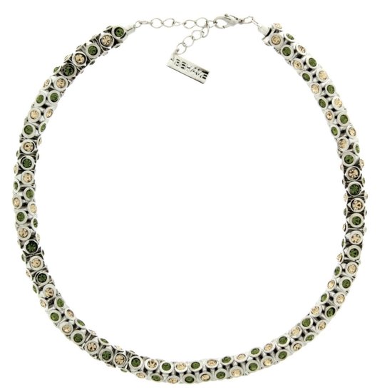 Behave Ketting klassiek zilver kleur met groene en bruine steentjes 42 cm
