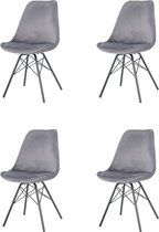 Nuvolix velvet eetkamerstoelen set van 4 "San Francisco" - eetkamerstoel - velvet kuipstoel - grijs