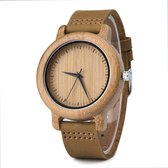 HO23-A21-3j - Licht houten horloge, leder met pu band, gespsluiting ** KADO edelsteen armband