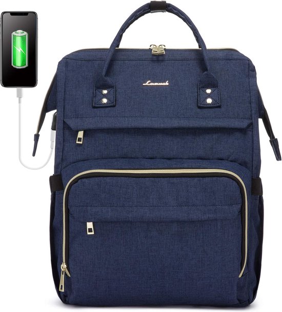 Laptoprugzak 17 inch voor dames - Donkerblauw - USB-oplaadpoort - Anti-diefstaltas - Waterdicht - Werk, school, reizen