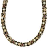 Collier tonneau Behave Classic couleur or antique avec cristal marron