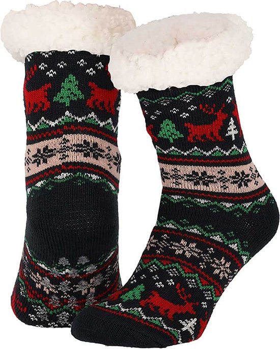 Dames Home Socks Kerst Huissokken Kerstsokken Blauw - Maat One Size