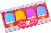 Ainy Kawaii IJslollie Gummen - een set van 4 schattige gummen, onmisbaar voor in je etui als schoolbenodigdheden - Ideaal kindercadeau voor meisjes en jongens