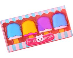 foto van Ainy Kawaii IJslollie Gummen - een set van 4 schattige gummen, onmisbaar voor in je etui als schoolbenodigdheden - Ideaal kindercadeau voor meisjes en jongens