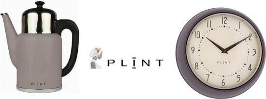 Plint set - Plint Retro dubbelwandige regelbare waterkoker - Plint Retro wandklok - Almost Black/Grijs