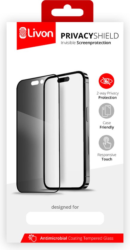 Protecteur d'écran iPhone XS Max - Livon PrivacyShield - Verre de protection de confidentialité Zwart
