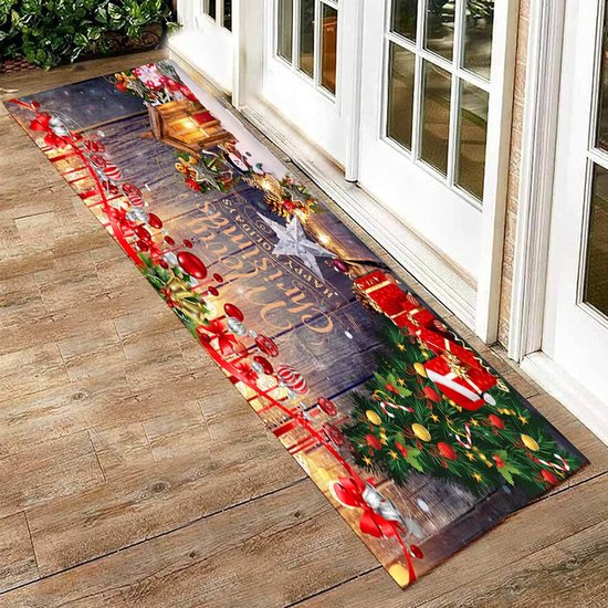 Grand tapis de Noël antidérapant - 60x180 cm - Tapis de sol décoratif imprimé en 3D - Décoration de Noël festive pour salon, Cuisine et salle de bain - Durable et confortable