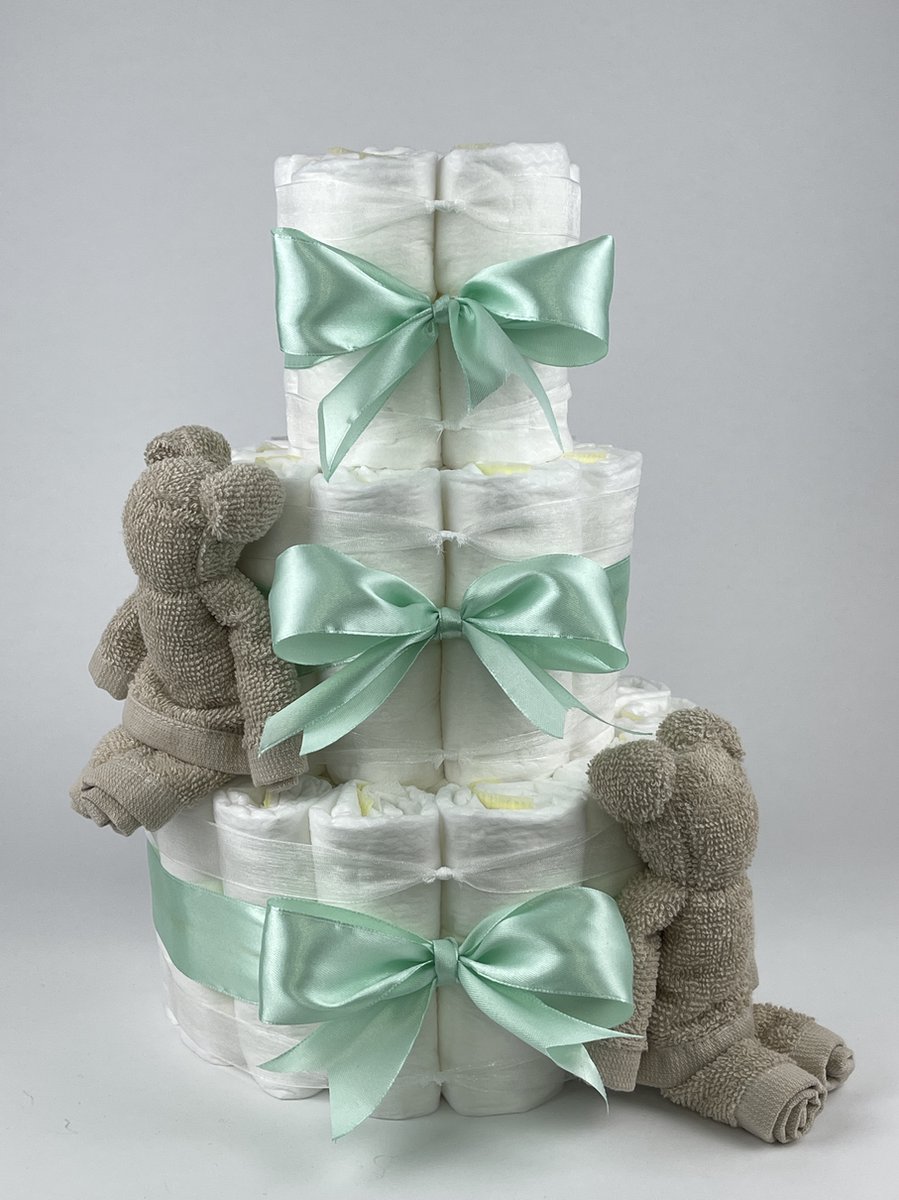 Goedkoopste Chouette-Chouette | Luiertaart Neutraal | Kraamcadeau | Geboorte Jongen Meisje | Babyshower | Beren Cream - Groen