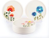 Servies voor 6 personen - Keramische dinerset, duurzaam en vaatwasmachinebestendig ontbijtservies, bloemen.