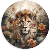 WallCircle® Wandcirkel 140x140 cm - Muurcirkel Leeuw - Wilde dieren - Leeuwenkop - Dierenhoofd - Planten - Natuur - Jungle - Muurdecoratie woonkamer - Wanddecoratie slaapkamer - Kamer decoratie accessoires - Ronde schilderijen binnen