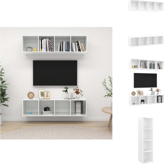 vidaXL TV-meubelset - Hoogglans wit - 37 x 37 x 142.5 cm - 4 vakken - Kast
