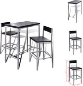 vidaXL Ontbijtbarset - Zwart MDF - 89x45x100 cm - 2 Stoelen - Stalen frame - Eenvoudige montage - Set tafel en stoelen