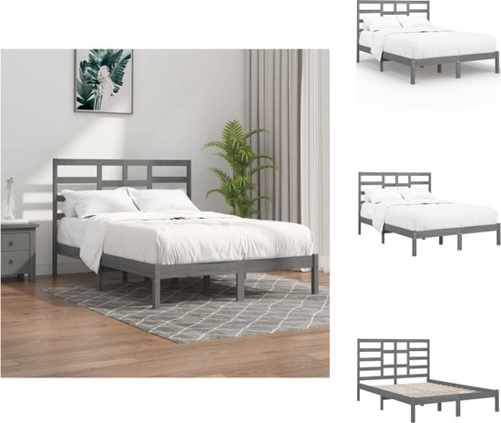 vidaXL Houten Bedframe - 205.5 x 156 x 104 cm - Massief Grenen - Grijs - Bed