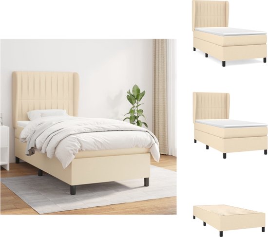 vidaXL Boxspringbed - Pocketvering 90x190cm - Crème - Verstelbaar hoofdbord - Bed